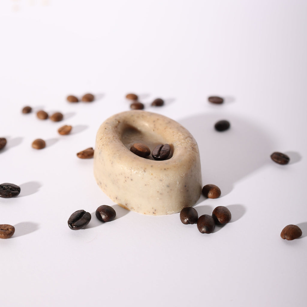 Handmade exfoliating coffee scrub soap with natural ingredients