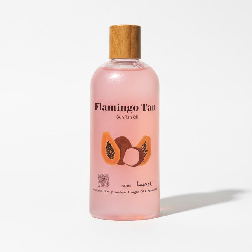 Pink tanning body oil with papaya and vitamin E for glowing skin