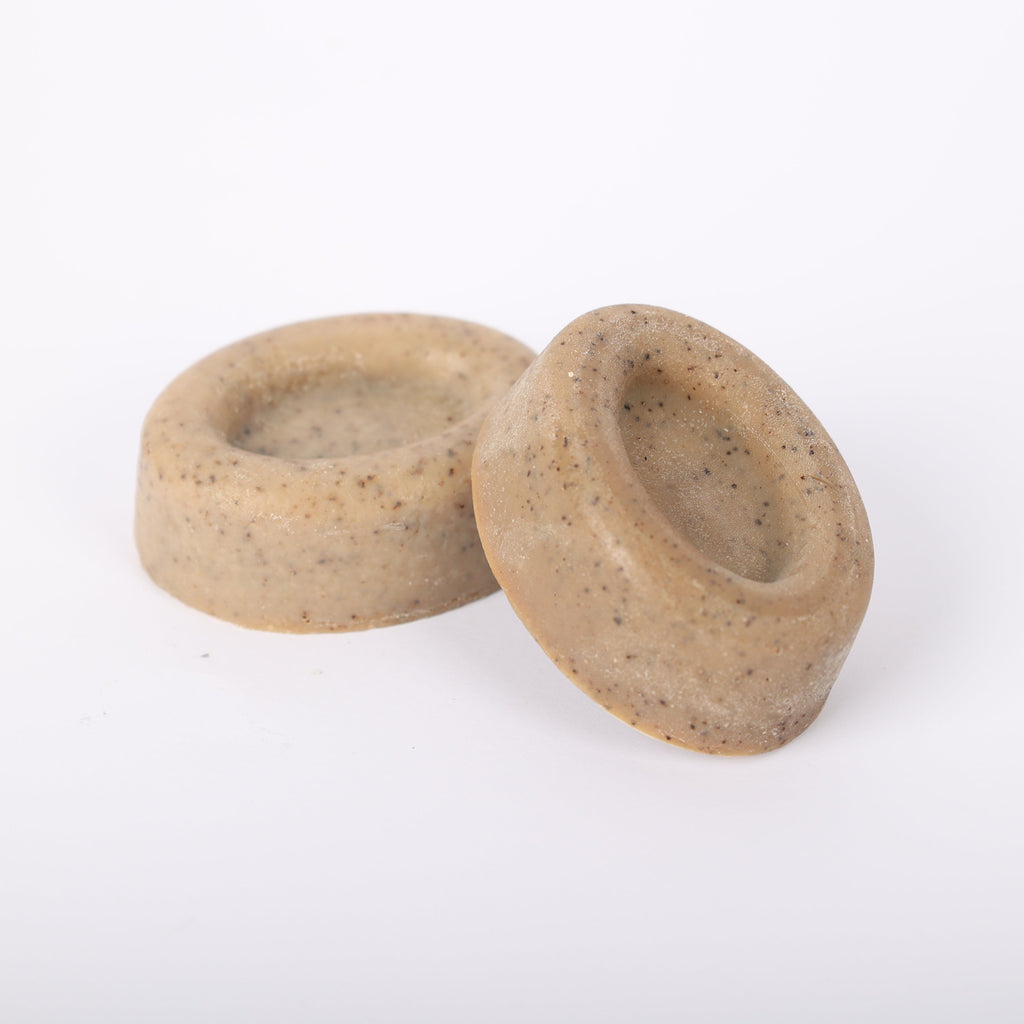 Handmade exfoliating coffee scrub soap with natural ingredients